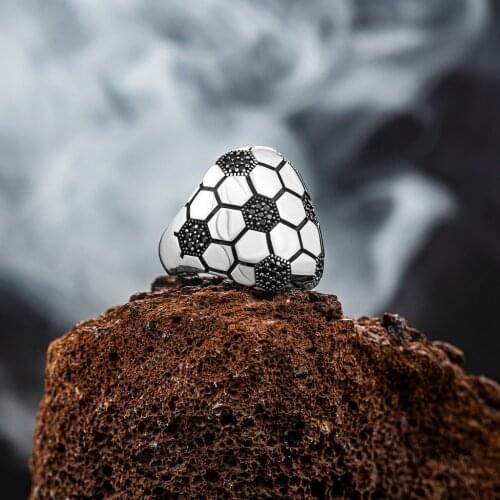 925 Sterling Silver Mini Zircon Stone Decorated Soccer Ball Model Men Ring