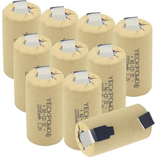 Rechargeable SC batteries 2200mAh NICD flat top sub C battery 1.2V welding tabs soldering tape for cordless drills for metabo