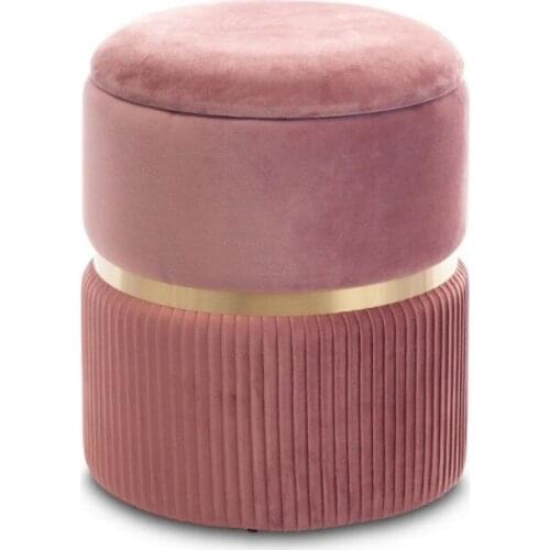 Velvet Round Ottoman,Upholstered Seat with Gold Plating Base Footstool for Living Room Holloway Pink 38x32x32 cm