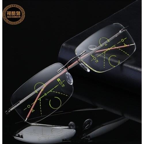 Business frameless Progressive multifocal reading glasses men smart zoom reading glasses women anti-blue presbyopic glasses