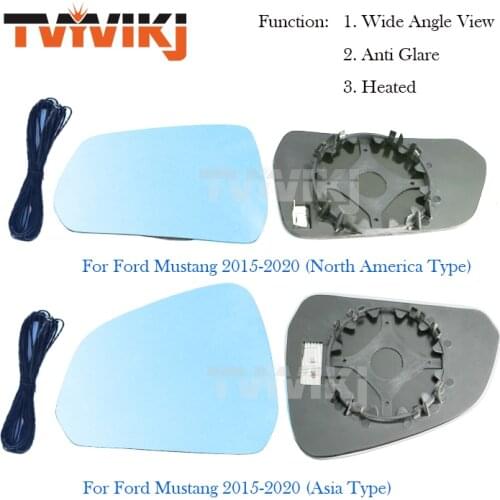TVYVIKJ Side Rearview Blue Mirror Glass Lens For Ford Mustang 2015-2020 Wide Angle View anti glare side door mirror wing