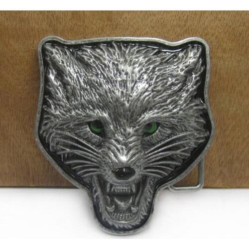 BuckleClub retro wholesale zinc alloy wolf head belt buckle western jeans gift belt buckle FP-03412 PEWTER FINISH