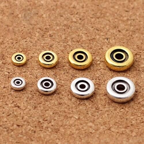 50pcs/lot Antique Gold/Silver Flat Round Beads Spacer 6mm 8mm 10mm 12mm Handmade Metal Pad Beads DIY Jewelry Making Findings