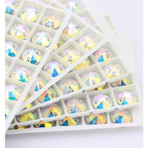 8-12mm AB Color Shiny Rhinestones Flatback Sew On Rhinestones Round Shape Loose Crystals K9 Glass Strass DIY Decoration Stones