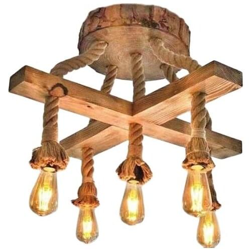 Wooden Chandelier Rope Ceiling Lamp Quintet Elegant Decoration First Quality Handmade Authentic Home Decorative Durable Material