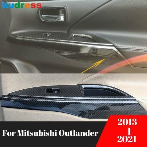 For Mitsubishi Outlander 2013-2018 2019 2020 Carbon Fiber Car Inner Door Armrest Handle Strip Cover Trim Interior Accessories
