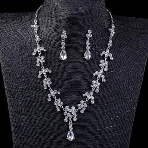 Elegant rhinestone Jewelry Necklace Clip Earrings Set Elegant Shinning Crystal Wedding Bride Prom Party Pendant Drop Earrings