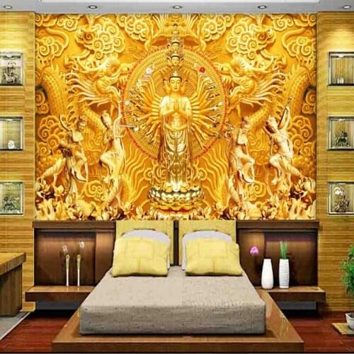 Custom mural 3D stereo mural temple living room TV background Golden Buddha wallpaper mural