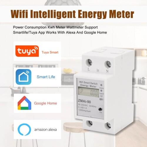 Wifi Intelligent Energy Meter Single Phase Din Rail Power Consumption Kwh Meter Wattmeter Works With Alexa And Google Home
