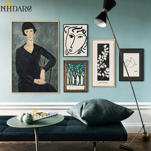 Classic Amedeo Modigliani Picasso Artwork Collection Sketch Canvas Print Painting Poster Wall Pictures Living Room Home Decor