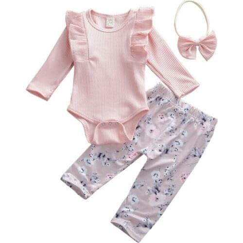 Toddler Girl Clothes Newborn Baby Girl Bodysuit Tops Jumpsuit Floral Pants Headband 3pcs Outfit Clothes Size 0-24M