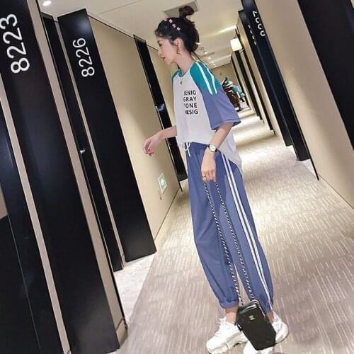 Summer New Fashion Pants Suit Women Two-piece Suit Age Reduction Leisure Sports Loose Western Style Suit Women