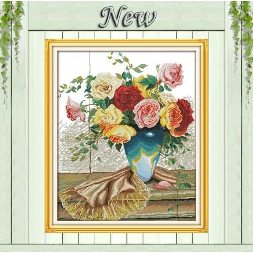 Beautiful flower Colorful roses,Pattern print on the fabric DMC 11CT 14CT Cross Stitch kits,needlework Set DIY crafts embroidery