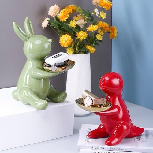 Creative Ceramic Animal Fruit Tray Sculpture Metal Tray Nordic Home Decoration Living Room Storage Gifts Animal Statue Gifts