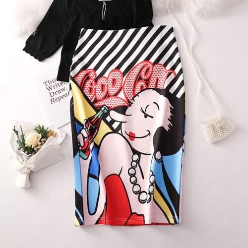 Fashion cartoon print Tube skirt womens summer new step skirt sweet versatile office lady Body skirt female Falda WA527