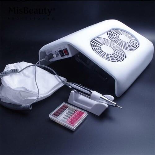 48W Powerful Nail Dust Collector Nail Fan Art Salon Suction Vacuum Cleaner Machine Two Fans with Nail Drill Handpiece 2 Fans