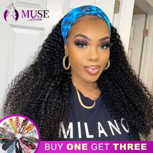 MUSE LOVE Kinky Curly Headband Wig Human Hair Wigs For Black Women 180% Glueless Full Machine Made Mongolian Kinky Curly Wigs