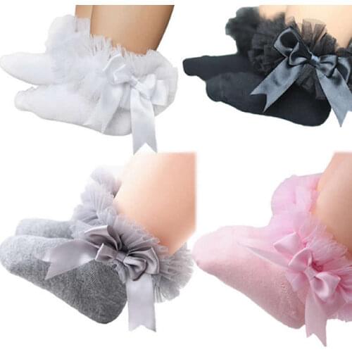 0-8Y Princess Kids Tutu Socks Short Girls Baby Silk Ribbon Bowknot sock Lace Ruffle Cotton Ankle Socks