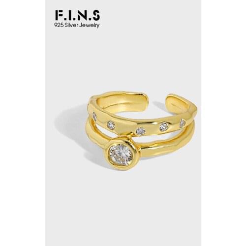 F.I.N.S Korean Style INS Design Double Layer Round Zircon S925 Sterling Silver Open Ring Luxury Wedding CZ Inlaid Finger Ring