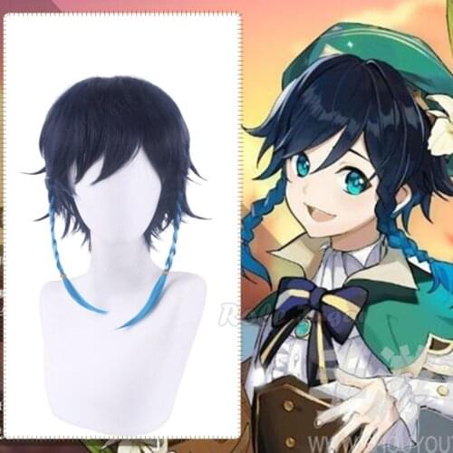 Genshin Impact Venti Wig Gradient Short Braide Venti Cosplay Costume Wig Heat Resistant Synthetic Hair Halloween Carnival Party