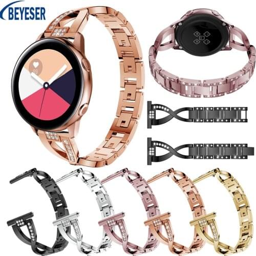 20mm Bracelet For Samsung Galaxy Watch Active Rhinestone Stainless steel Wrist Watch Strap For Samsung Galaxy Watch 42mm Gear S2