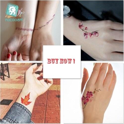 Rocooart RC476-494 Colorful Ink Flowers Tattoo Sticker Beautiful Leaf Waterproof Temporary Tattoo Botanical Body Art Fake Taty