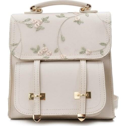 Floral Embroidery Design Rucksack Luxury Fashion School Backpack Teenage Girls Quality Leather Women Shoulder Bag Backpack #55