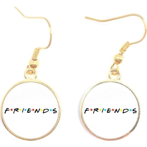 Friends TV Show Earrings 25th Anniversary Series Cartoon Fun Pattern 16mm Glass Cabochon Drop Earrings Jewelry For Women