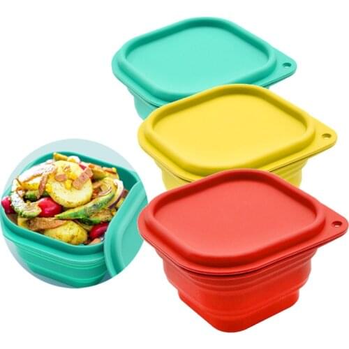 Collapsible Bowl Silicone Collapsible Container Food Storage Containers Travel Camping Hiking with Airtight Plastic Lids