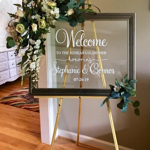 Wedding welcome sign sticker Personalised Bride and Groom names wedding date customised vinyl Removable Waterproof decal G632
