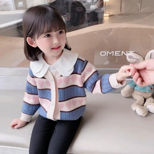 Girls Sweater Babys Coat Outwear 2021 Stripe Thicken Warm Winter Autumn Knitting Casual Cardigan Top Cotton Childrens Clothing