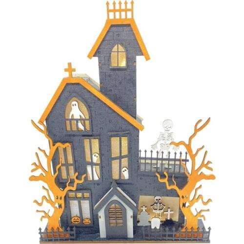 Halloween Table Decorations Wooden Haunted House Ghost Table Centerpieces Sign with LED Light for Home Kitchen Decor