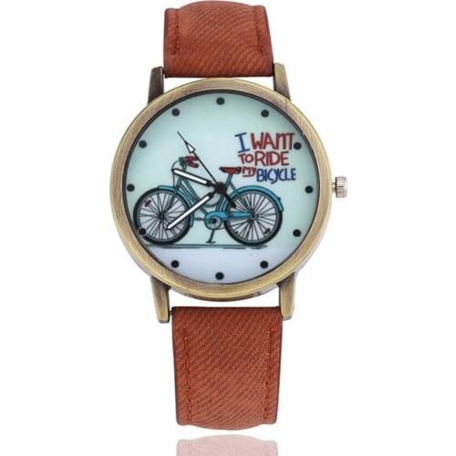 Unisex Retro Bicycle Canvas Band No Number Round Dial Analog Quartz Wrist Watch
