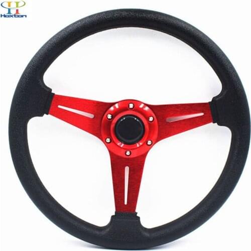 Universal steering wheel 350mm(14inches) PU leather racing Aluminum Frame steering wheel(red blue silver)