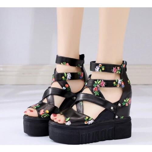 INS Hot Print Leisure Wedges Womens Shoes 2021 Summer Shoes Women Sandals Platform Shoelaces High Heels Casual Shoes Woman
