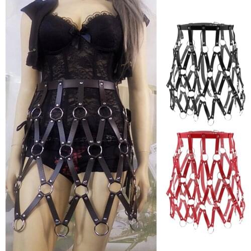Womens Leather Body Harness Garter Belt Adjustable Punk Cage Body Skirt Costume Lingerie Suspenders Cover