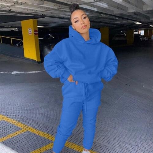 2020 Women Set Solid Hooded Sweatshirt Jogger Pants Suit Tracksuit Matching Two Piece Set Autumn Winter Casual Outfits