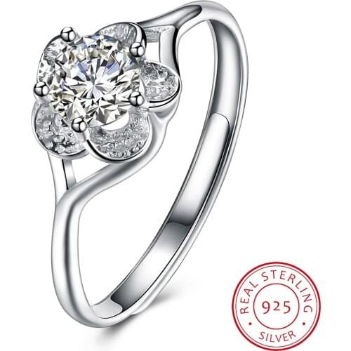 UMCHO Elegant Flower Ring Real 925 Sterling Silver Cubic Zircon Rings For Women Female Daily Wedding Anniversary Fine Jewelry