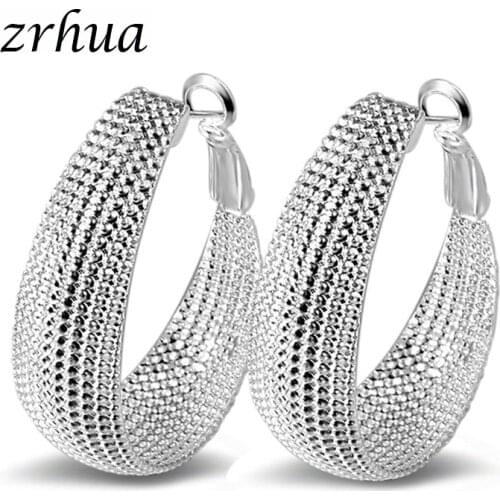 ZRHUA High Quality 925 Sterling Silver Color Big Hoop Earrings for Women Wedding Engagement Jewelry Best Christmas Gifts