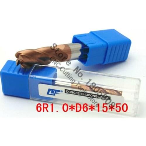 1PCS 6R1.0*6*15*50 Titanium yellow 6mm 4 flutes Cemented Carbide Corner Radius endmill CNC router bit milling cutter tool