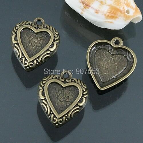 30pcs antiqued bronze color heart shaped cabochon settings EF0619