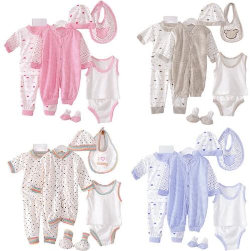2017 New Brand 8Pcs Newborn Infant Kids Baby Boy Girl T-shirt Tops Pants Outfits Clothes 8Pcs Set 0-3M