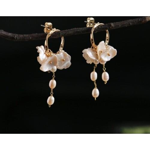 925 silver handmade baroque pearls tassel long natural temperament Bohemian stud earrings earrings