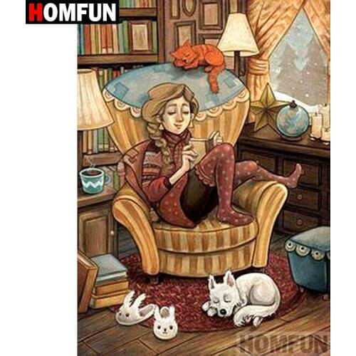 HOMFUN Full Square/Round Drill 5D DIY Diamond Painting "Girl & dog" 3D Diamond Embroidery Cross Stitch Home Decor A18565