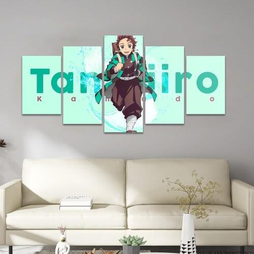 Anime Tanjirou Demon Slayer 5 Piece Poster Pictures Home Decoration Paintings Canvas HD Prints Wall Art Modular Living Room