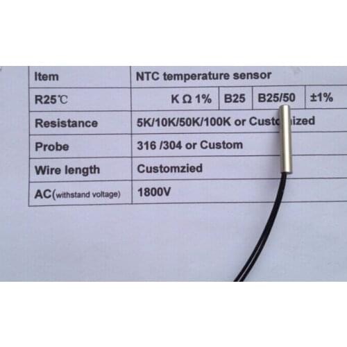 Free ship 10pcs waterproof ntc sensor temperature ntc 5k probe 5*25MM cooper head 5k ntc sensor B3470 1% 1M thermistor ntc 5k