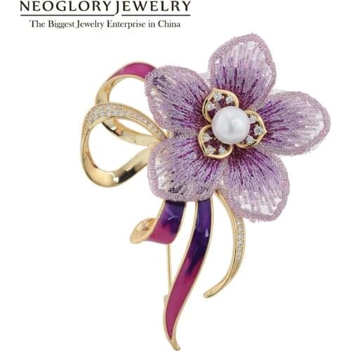 Neoglory Chinese Classical Style Embroidery Flower Brooches For Women Vintage Style Pins Jewelry Mother‘s Day & Birthday Gifts