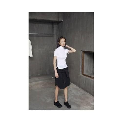 Black original summer high-collared split ice cotton slim short-sleeved t-shirt