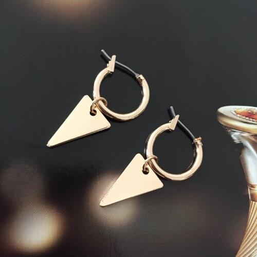 Sensitive Gold Or Silver Color Plating Geo Triangle Charm Hoop Earrings For Women Girl Casual Bohemia Daily Fashion Accessory