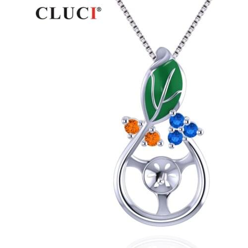 CLUCI Romantic Silver 925 Oval Leaf Pearl Pendant Mounting for Women Necklace Jewelry Making SP339SB